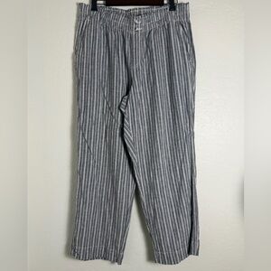 Briggs Women's Linen Blend PullOn Wide Leg Pants SzXL Gray/White Striped Relaxed